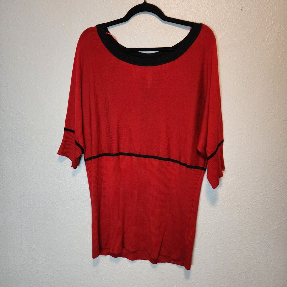 ALYX Woman Red Black Metallic Shimmer Knit Tunic Sweater Dress • 1X